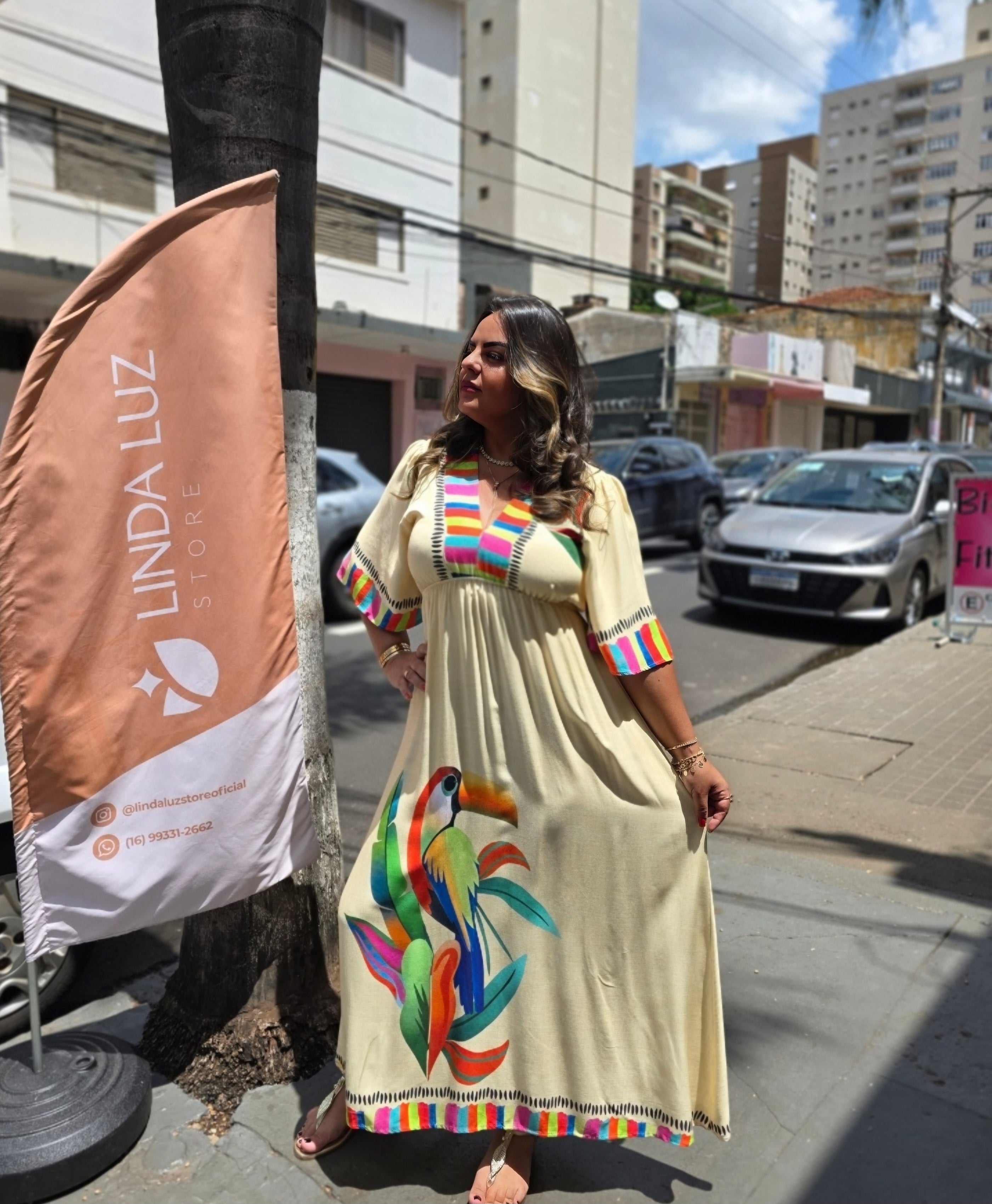 Vestido Manga Inspiração Farm – Coleção Brasilidade | Viscose | Tamanho Único