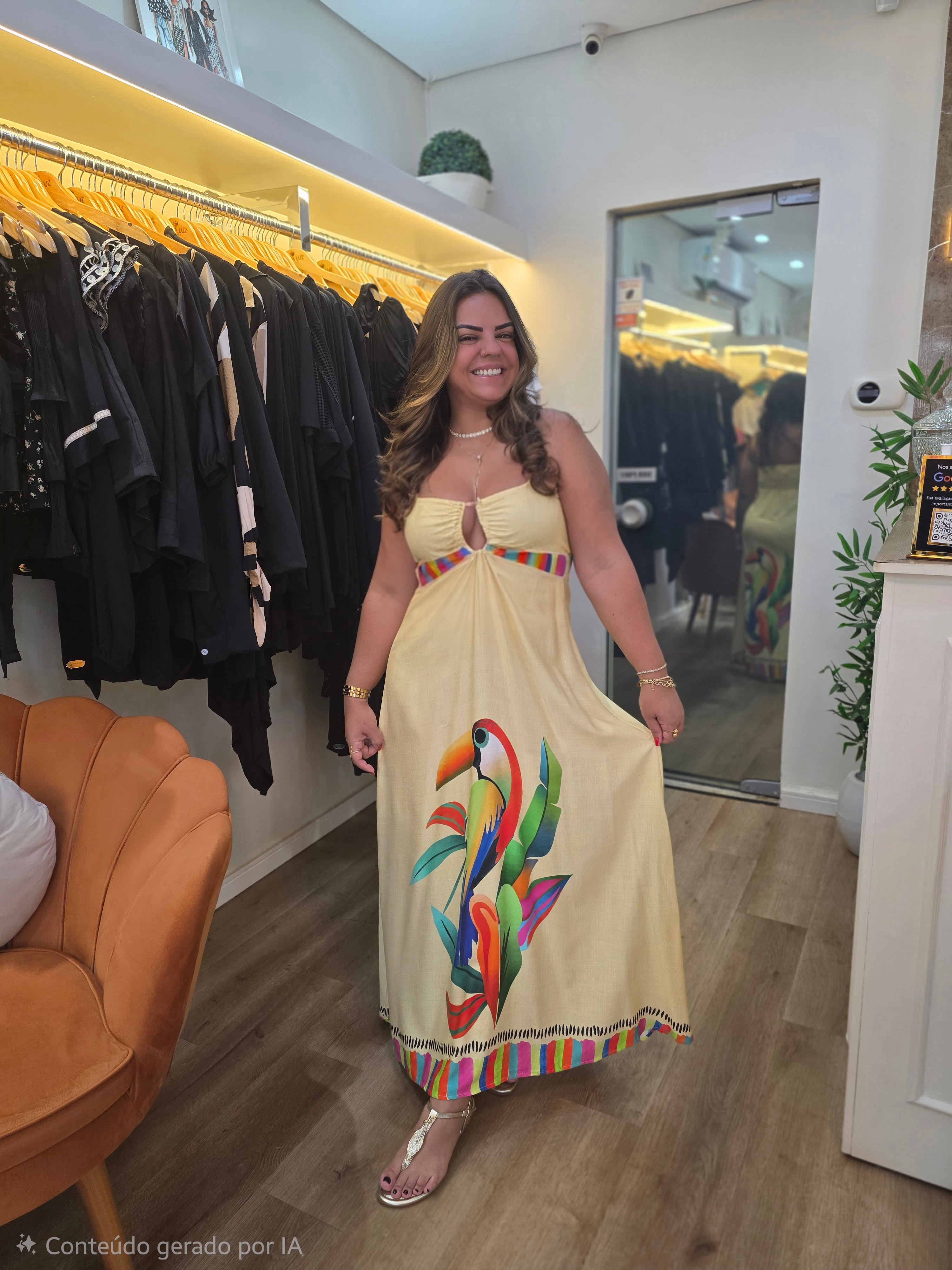 Vestido Longo Brasilidade – Inspiração Farm | Viscolinho Tamanho Único