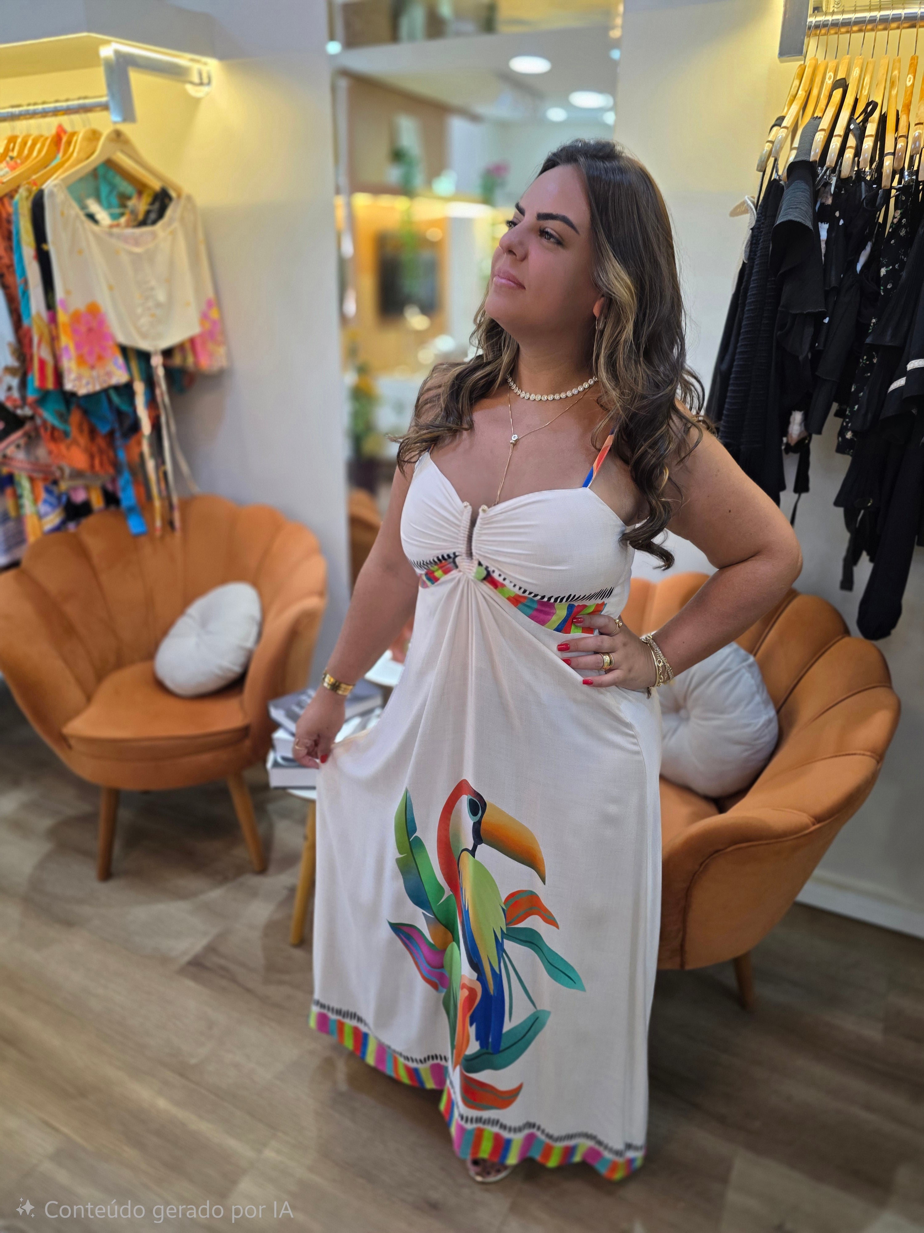 Vestido Longo Brasilidade – Inspiração Farm | Viscolinho Tamanho Único