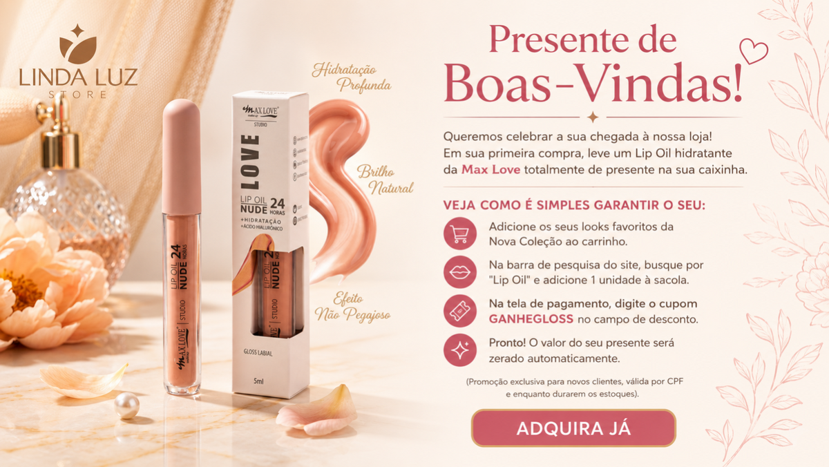 [PRESENTE DE BOAS-VINDAS] Max Love Lip Oil Nude Gloss 24H (5ml) 💋