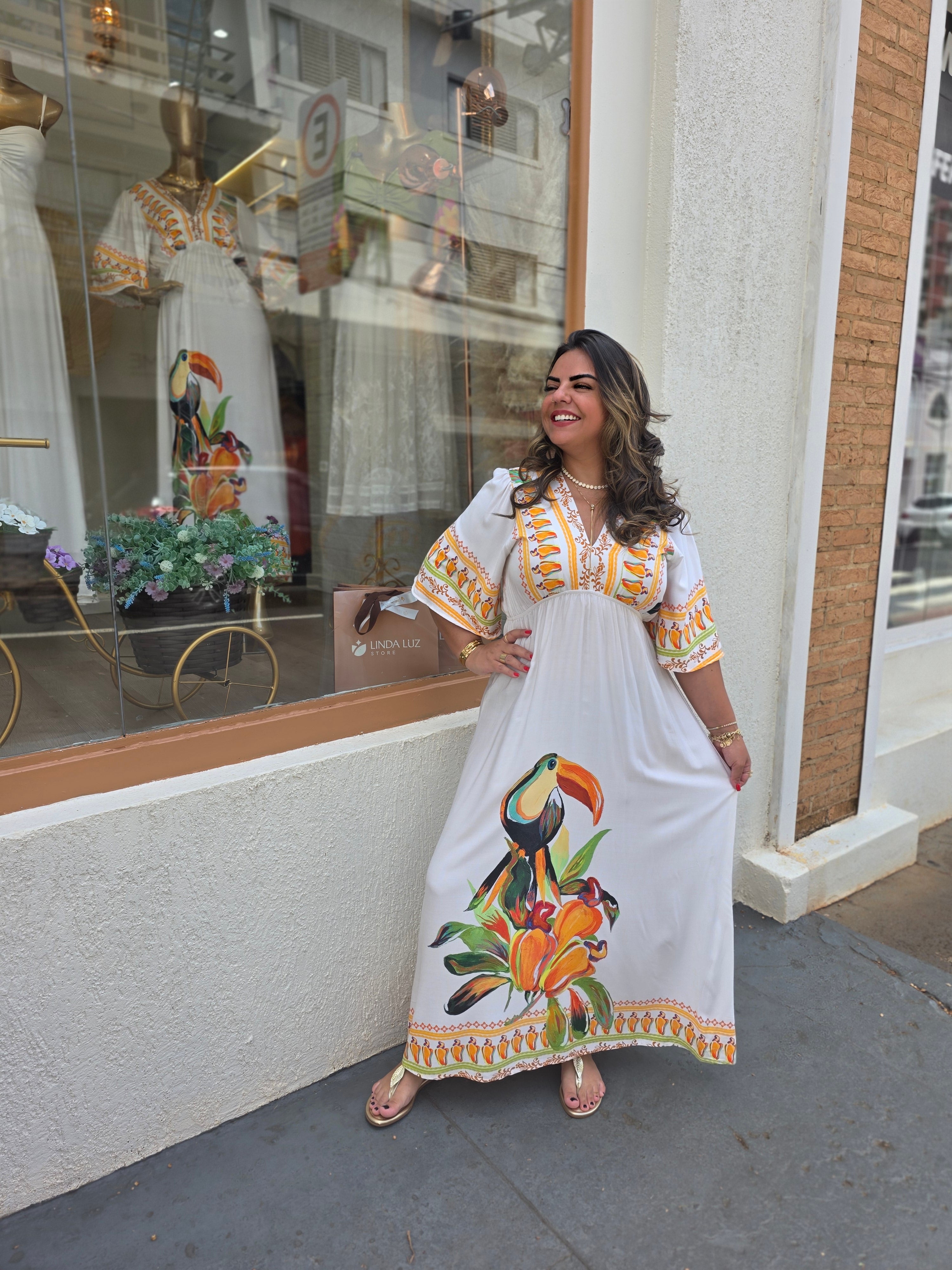 Vestido Manga Inspiração Farm – Coleção Brasilidade | Viscose | Tamanho Único